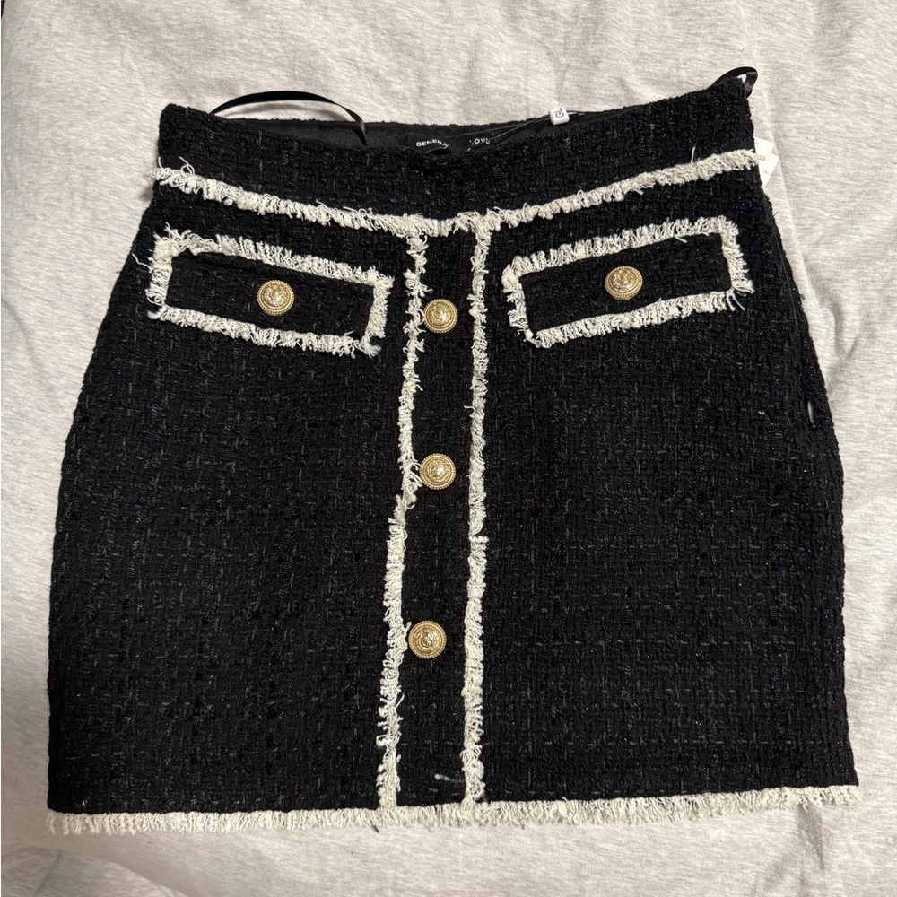 Generation Love Black Mini Skirt with Gold Buttons